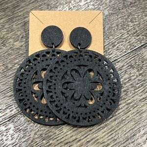 Black Circular Wooden Earrings